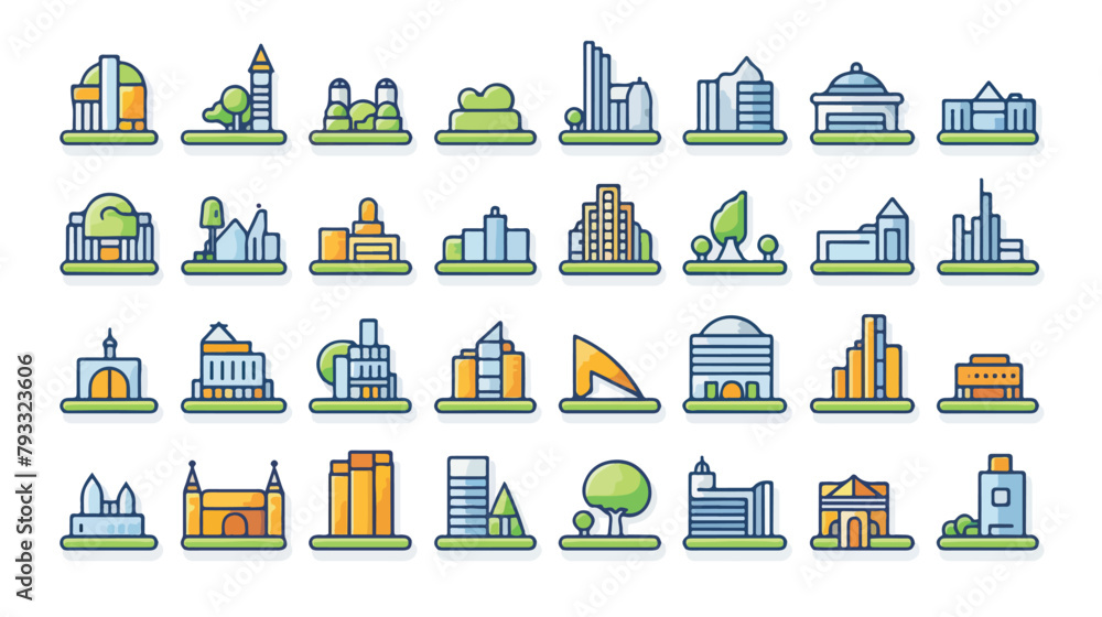 Vector Modern city color line outline icons for app