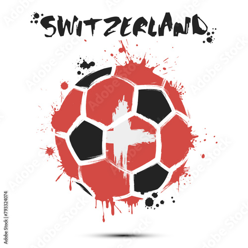 Abstract soccer ball with Switzerland national flag colors. Flag of Switzerland in the form of a soccer ball made on an isolated background. Football championship banner. Vector illustration