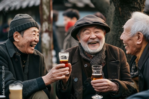 Elderly people drinking beer in the old town of Seoul, South Korea