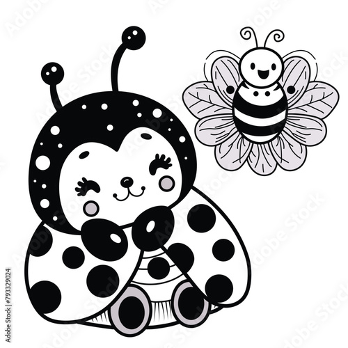 Vector illustration of a ladybug for coloring kids book on white separate background