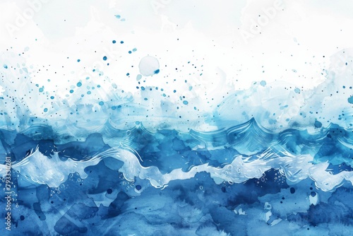 Watercolor painting captures ocean waves with fluid brushstrokes