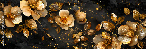 Beautiful vintage retro wallpaper with botanical flower and gold leaf, perfect for digital backgrounds and floral prints.
