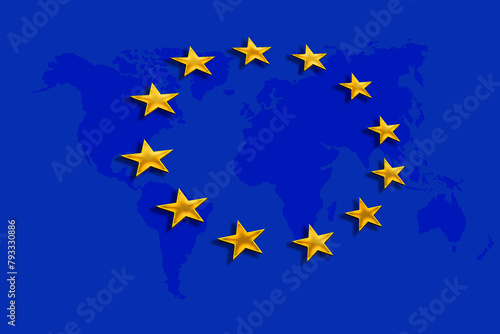 flag European Union on beautiful background, concept of politics, global business, trading, international cooperation, copy space, template