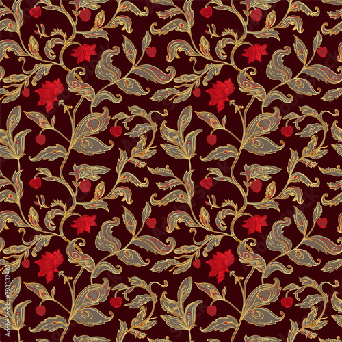 Seamless pattern with fantasy flowers, natural wallpaper, floral decoration c...