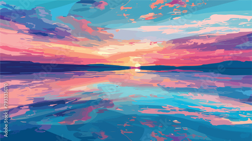 Beautiful landscape of salt lake at sunset. Blue sky © inshal