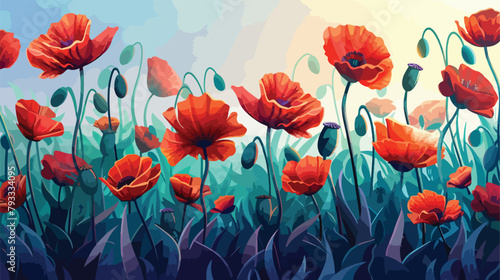 Beautiful red poppy flowers Vector style vector design
