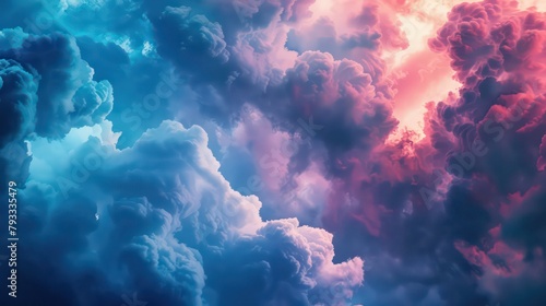 Abstract background with clouds in blue and pink colors