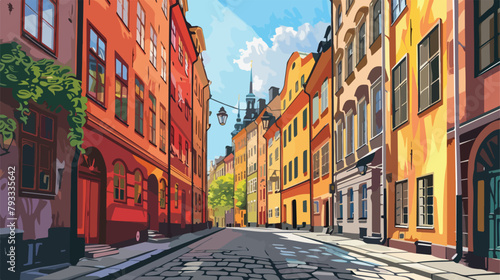 Beautiful street of Old Town in Stockholm Sweden Vector