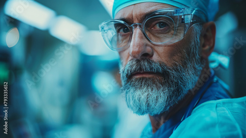 A focused oncologist in a cancer center laboratory, cinematic close-up.