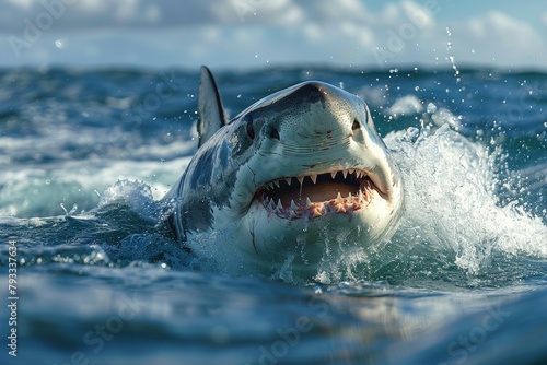 A shark is swimming in the ocean with its mouth open © top images