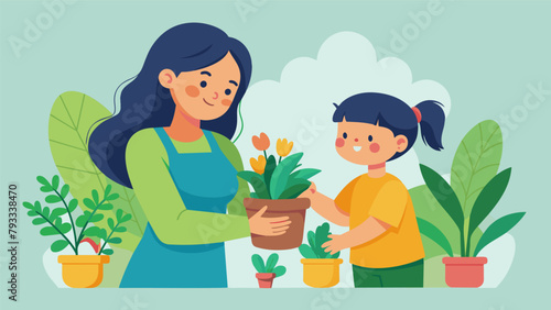A mother and daughter happily browse through a plant nursery carefully selecting the perfect plant for their familys Adopt a Plant Day