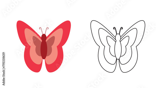 colorful and Outline butterflies with rainbow color, butterfly cartoon