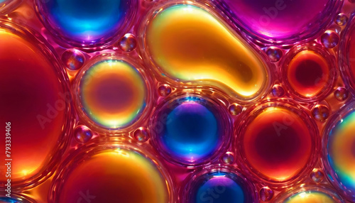 Bright colorful glowing bubbles, abstract liquid background