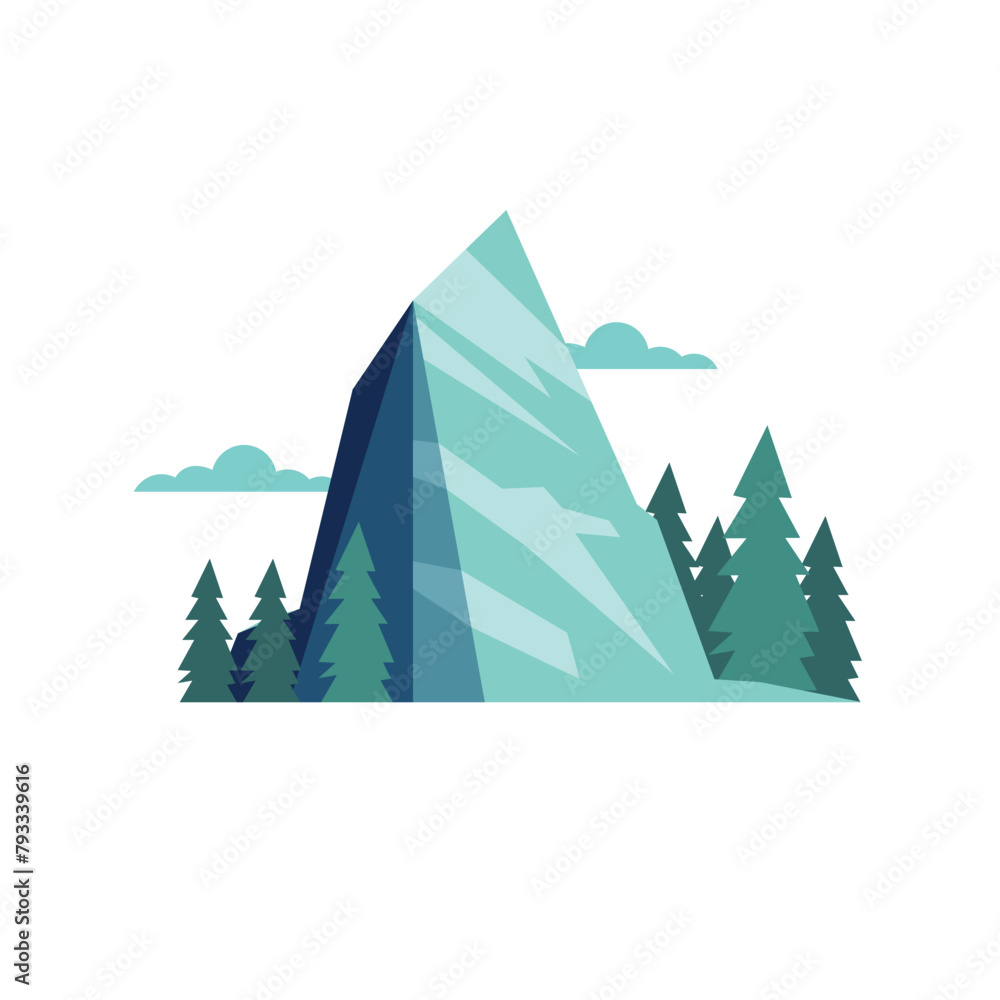 Cartoon mountain vector illustration, geometric style art