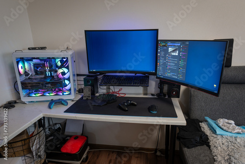 Monitors and desktop computer - game corner.
