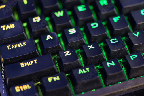 Detail of the backlit gaming keyboard.