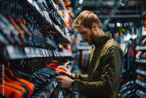 Man shopping for sports equipment in a store photo