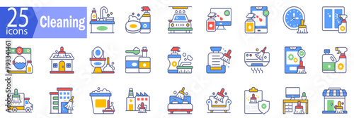 Set Vector cleaning icon. Isolated on white background. different editable stroke, cleaner, service. Outline clean icon collection