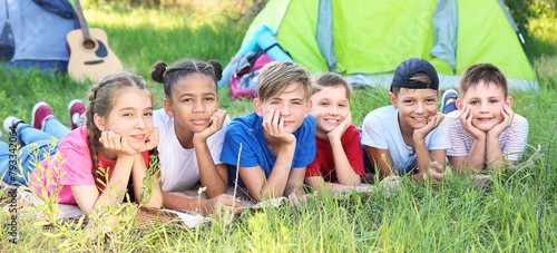Group of children resting at summer camp