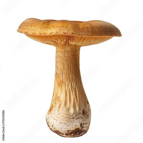 A fresh mushroom known as Lentinus polychrous stands out against a transparent background photo