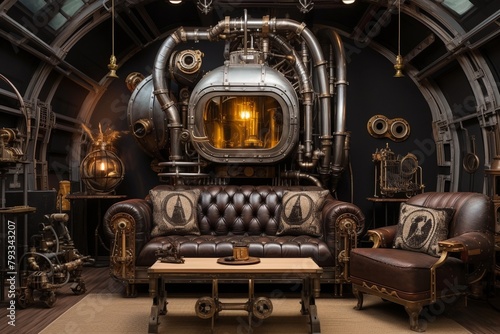 Steampunk Themed Living Room with Vintage TV