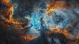 Mystical Blue Nebula Clouds in Deep Space