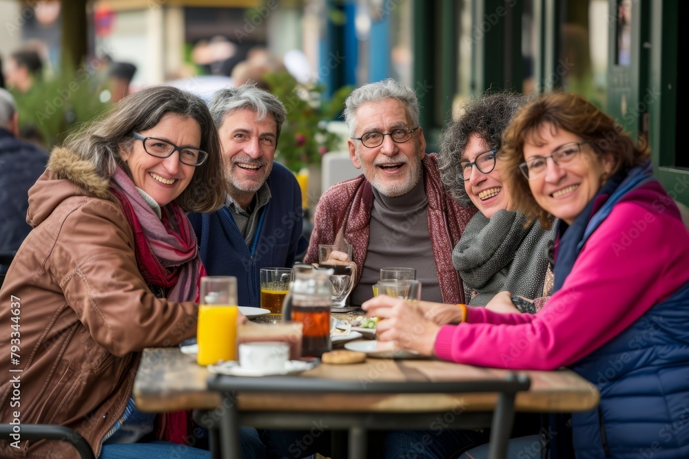 Group of senior people sitting in a cafe, drinking beer and talking. Group of senior people sitting in a cafe, drinking beer and talking.