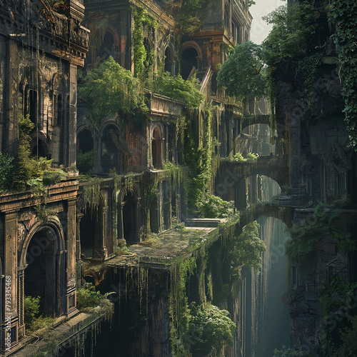 Evocative image of a cityscape overtaken by nature post-apocalypse