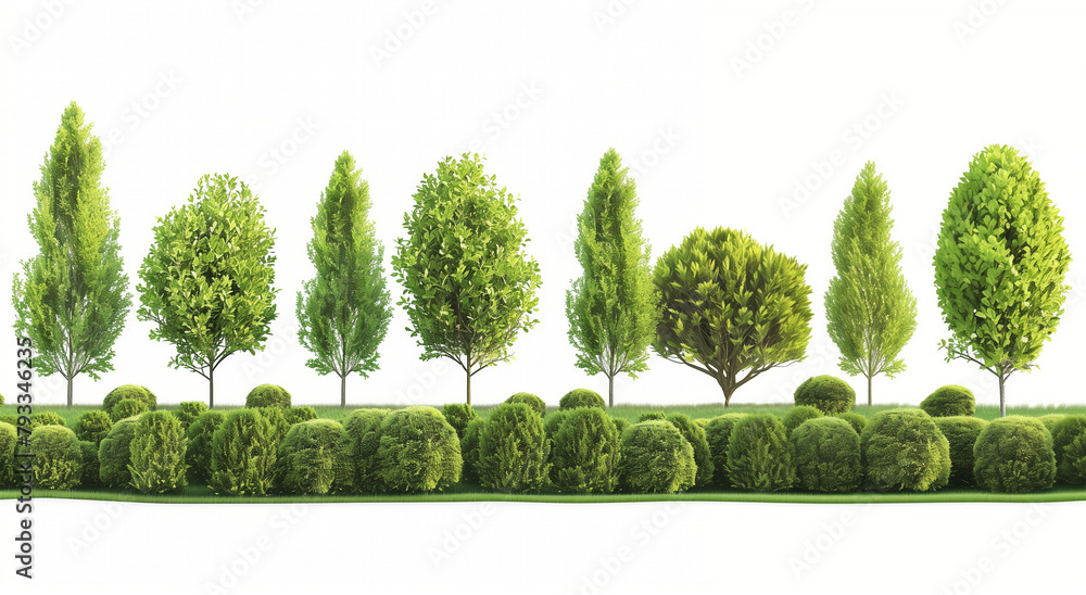 Obraz premium Trees and grass background isolated on white