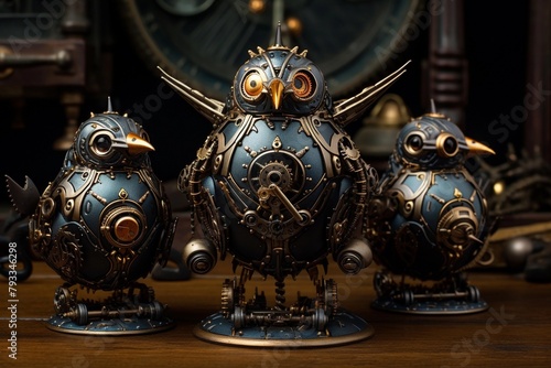 Steampunk Bird Nest with Mechanical Eggs