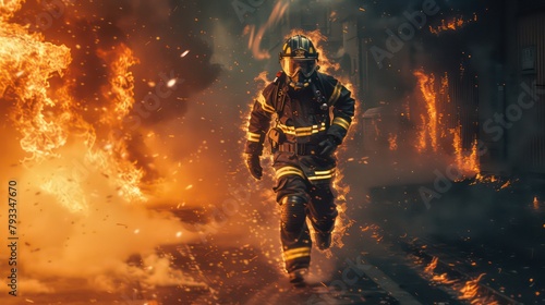 Firefighter runs to the fire