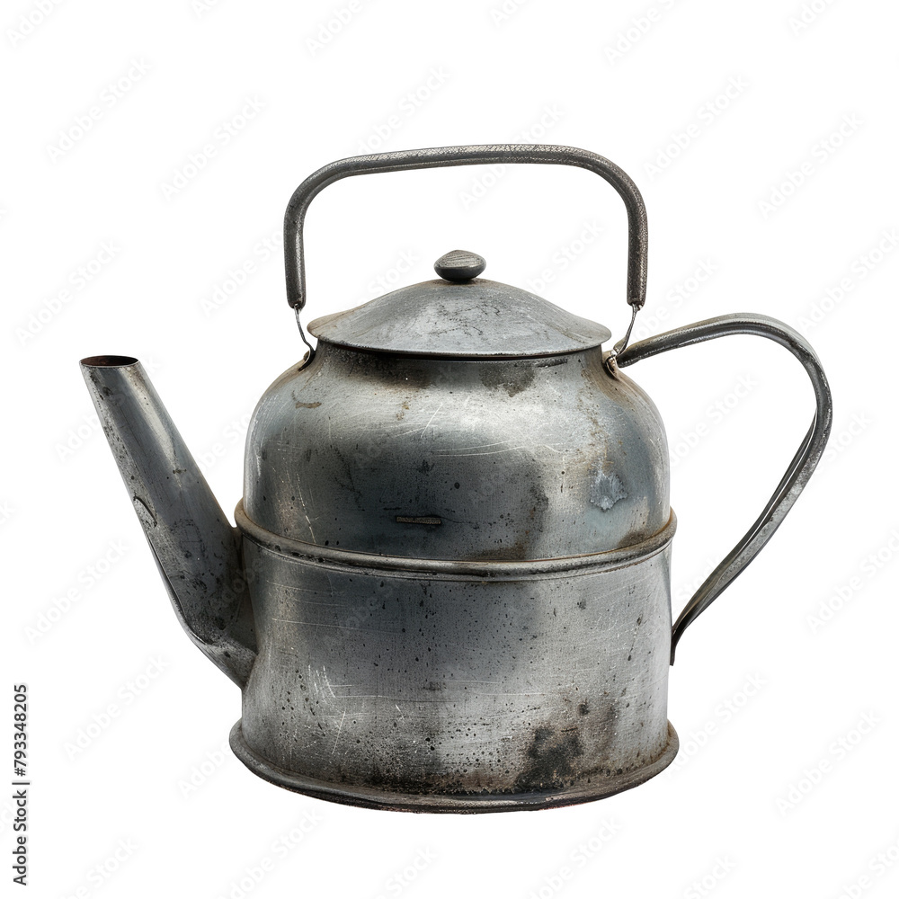 A metal tea pot designed for gas stoves displayed against a transparent background A metal tea pot designed for gas stoves displayed against a transparent background
