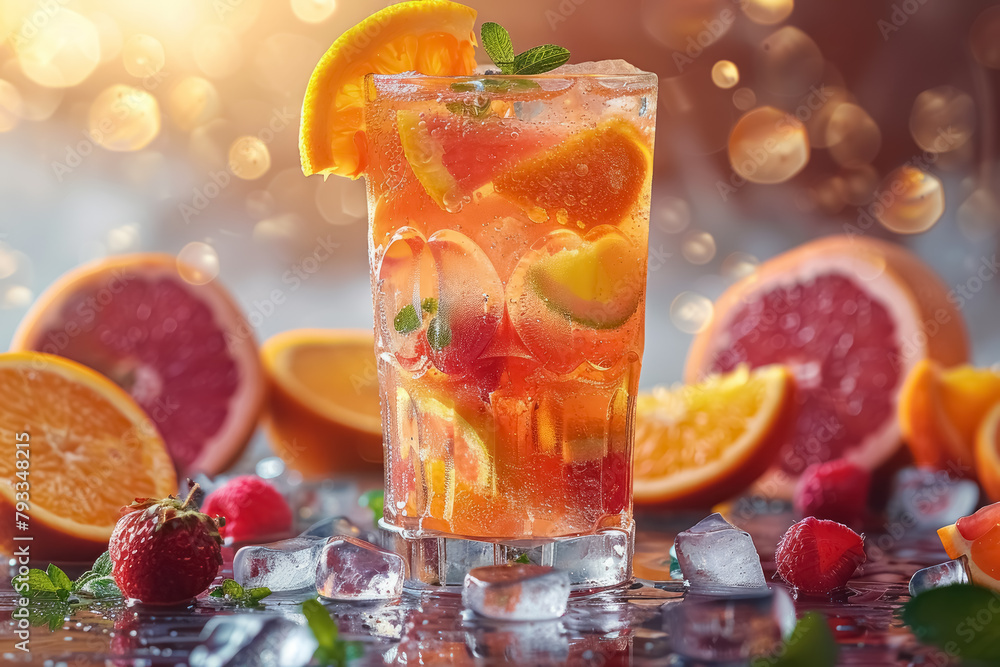 refreshing citrus cocktail on a sparkling summer day with fresh fruits and ice refreshing citrus cocktail on a sparkling summer day with fresh fruits and ice