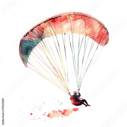 Minimalistic watercolor illustration of paragliding on a white background  cute and comical.