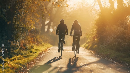 A couple cycling through scenic countryside roads, enjoying the freedom and exhilaration of outdoor exercise. photo