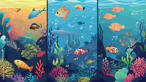 Bundle of web banner templates with fish living in sea © inshal