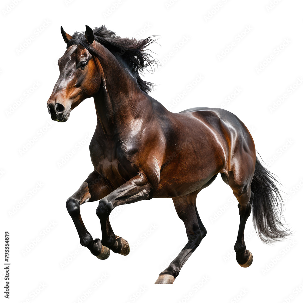 A magnificent Trakehner stallion runs freely in a vast field portrayed against a transparent background A magnificent Trakehner stallion runs freely in a vast field portrayed against a transparent background