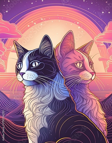 two cats in the night sky