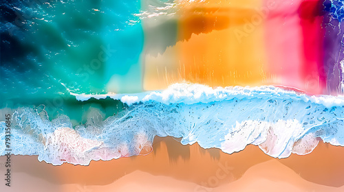 Vague avec les couleurs de l'arc en ciel sur la plage © Concept Photo Studio