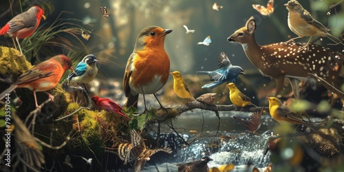 Vibrant woodland scene bursting with diverse flora and fauna 🌿🐦 A harmonious gathering of nature's beauty, teeming with life and color 🌺🦋 #NatureWonder photo