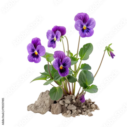 A lively viola plant stands against a crisp transparent background perfectly isolated on transparent background