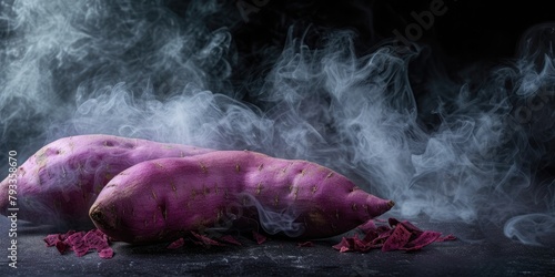 Smoky purple yams evoke rustic charm, a culinary delight with an enchanting hue. 🍠💜 #PurpleHarvest photo