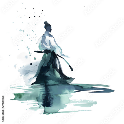 Minimalistic watercolor illustration of aikido on a white background, cute and comical.