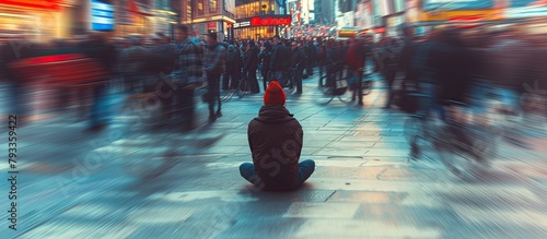 In the heart of the bustling city, amidst the crowd, one sits cross-legged, finding solace in chaos. A serene moment amidst urban frenzy. 🏙️🧘‍♂️ #CityZen