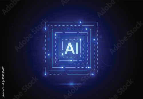 Artificial intelligence chipset on circuit board in futuristic concept technology artwork for web, banner, card, cover. Vector illustration