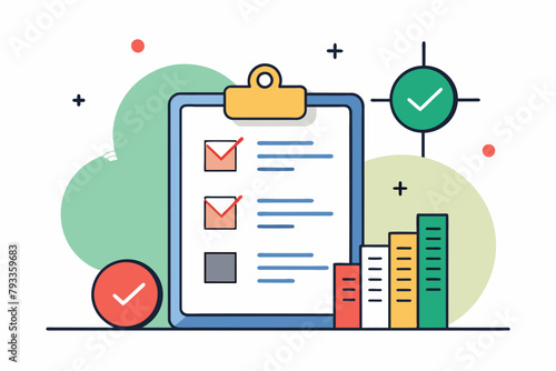 A simple and minimalist checklist on a clipboard for tracking work progress, Work progress report, Simple and minimalist flat Vector Illustration