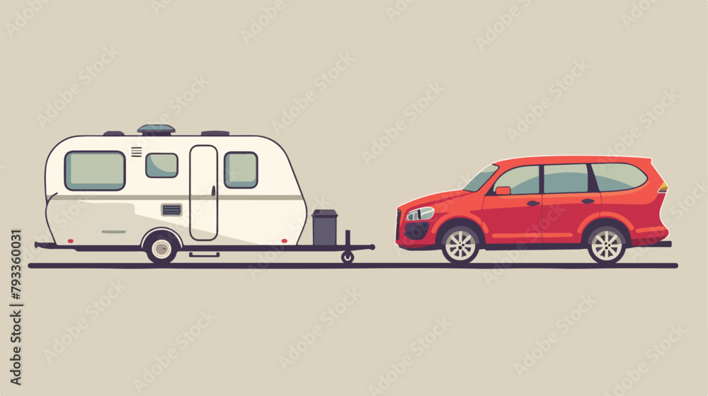 Car and trailers caravan isolated. Vector flat style