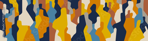 crowd of people abstract silhouettes , internet communication , social issues - vector multicolored illustration background