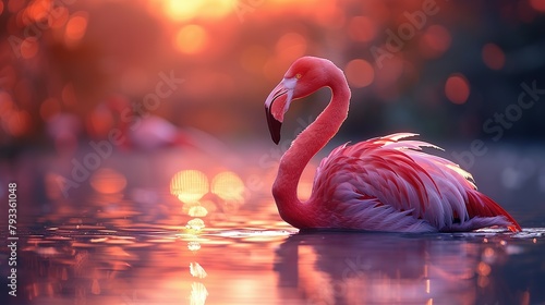 Flamingo Stand in The Water With Beautiful background Nature 4K Wallpaper © Jennifer