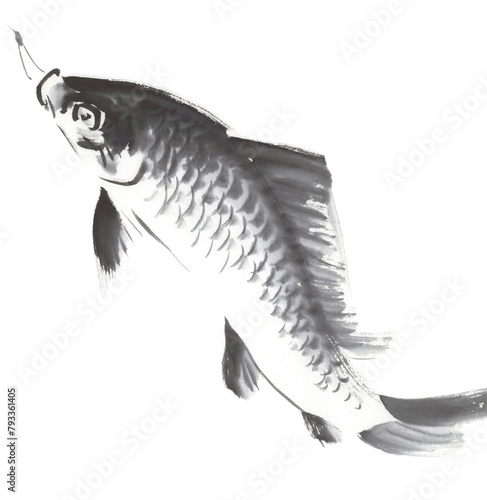 リアルな鯉のぼり　水墨画
